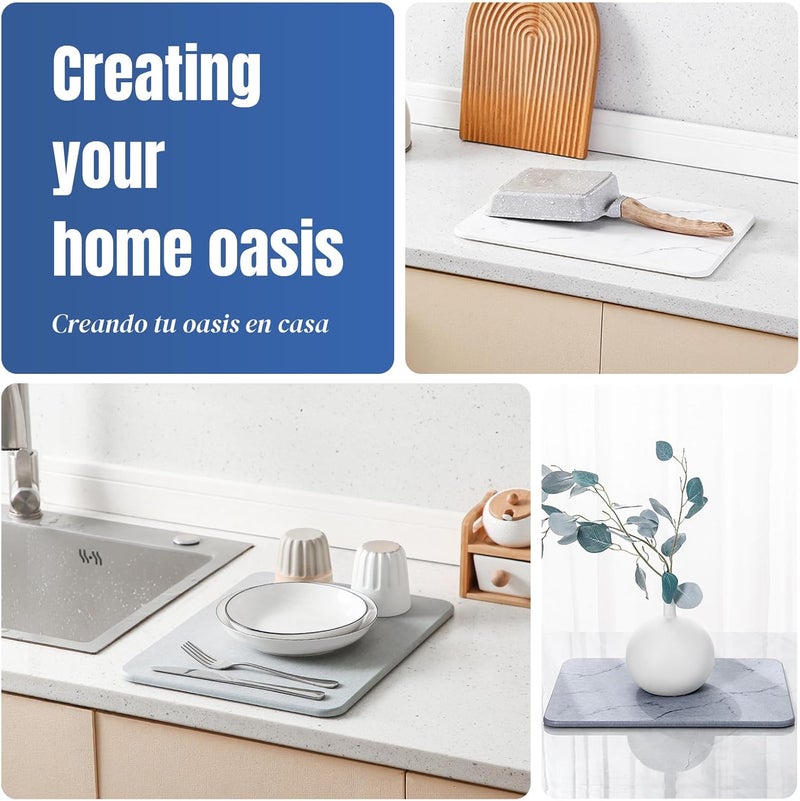 Plentio Quick Dry Stone Drying Mat for Kitchen Counter, Water-Absorbent Diatomaceous Dish Drying Mats, Multi-Purpose Stone Drying Tray for Cups Dishes Bottles - Image 4
